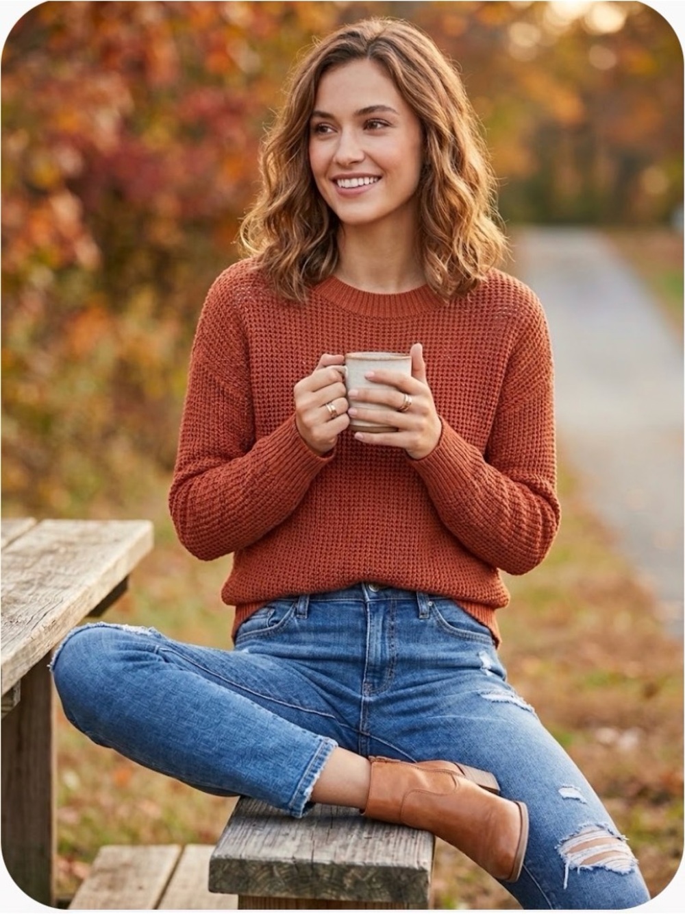 Jessica Simpson Burnt Orange Textured Crewneck Sweater